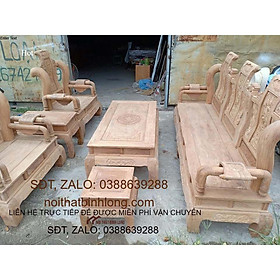 Bộ bàn ghế phòng khách tần thủy hoàng gỗ gõ đỏ cột 12 yếm liền bàn đục