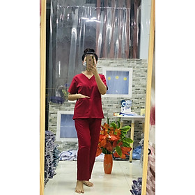 Bộ Scrubs NỮ cổ tim cao cấp màu Đỏ Đô 01 - Đồng phục y tá, điều dưỡng vải Cotton Thun Hàn Quốc