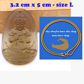 Mặt Phật Đại nhật như lai obsidian ( thạch anh khói ) 5 cm kèm dây chuyền inox rắn vàng - mặt dây chuyền size lớn - size L, Mặt Phật bản mệnh