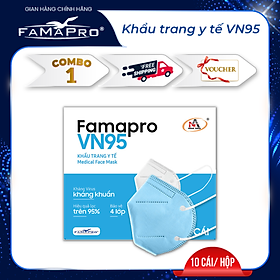 [HỘP - FAMAPRO VN95] Khẩu trang y tế kháng khuẩn 4 lớp Famapro VN95 đạt chuẩn N95 (10 cái/ hộp)
