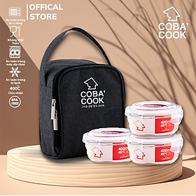 Bộ Hộp Đựng Cơm Thủy Tinh Chịu Nhiệt COBA'COOK Kèm Túi Giữ Nhiệt- CCR43BS