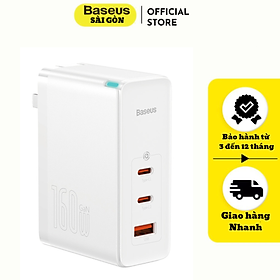 Bộ sạc nhanh Baseus GaN5 Pro Digital Fast Charger 2C+U 160W CN (Kèm cáp C to C 240W, 48V/5A, 1m) CCGP080002- Hàng chính hãng