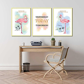 Mua Bộ 3 tranh canvas treo tường Decor Hồng hạc  phong cách scandinavian – DC073