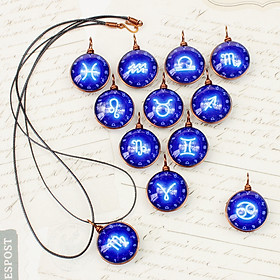 Dây chuyền 12 cung hoàng đạo Zodiac tông xanh dương sáng siêu đẹp cho nữ 06647-DC20MM0015