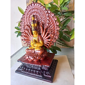 Tượng phật thiên thủ thien nhãn _ ngài nghìn mắt nghìn tay bằng gỗ hương đá pu giả cổ cao cấp cao 35x20x15cm 