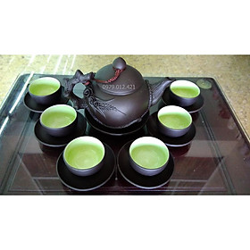Mua Bộ ấm chén tử sa Bát Tràng đắp nổi đen