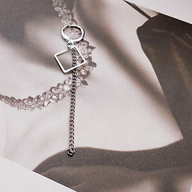 Bông tai nam mix hình vuông thả xích dài trẻ trung, năng động - Mẫu 1