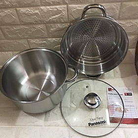 Bộ nồi và xửng hấp inox Five Star 24cm nắp kính Hàng Quà Tặng từ Panasonic nấu mọi loại bếp - dày dặn inox 430 cao cấp