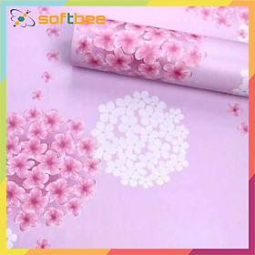 Giấy dán tường chất liệu decla chống nước, in hình hoa cẩm tú cầu hồng, kích thước 0.45m x 10m / cuộn