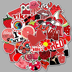 Set 30 Sticker chủ đề màu đỏ, red ảnh ép lụa