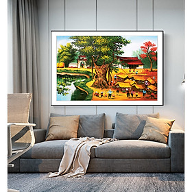 Tranh Sơn dầu Phong cảnh Làng quê Việt Nam nghệ thuật. , Khung hợp nhôm chống ẩm, bền, đẹp, nhiều kích thước. Phù hợp nhiều không gian sang trọng