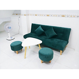 Bộ sofa bed giường phòng khách xanh lá vải nhung, bàn tam giác PHKH-20