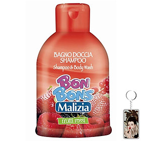 Sữa tắm gội trẻ em Malizia Bon Bons Frutti Rossi trái cây đỏ 500ml + Móc