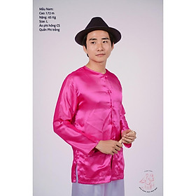 Bộ áo bà ba nam phối áo phi hồng sen + Quần phi trắng - Có bộ bà ba Bigsize - A hong sen+Qphi tran