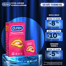 Bộ bao cao su Durex Pleasuremax gân gai, size 56mm, 1 hộp 12 bao và 1 hộp 3 bao