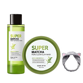 Combo Dưỡng Da,Làm Sạch, Thu Nhỏ Lỗ Chân Lông Some By Mi Super Matcha Pore (Tightening Toner + Clean Clay Mask) + Tặng Kèm 1 Băng Đô Tai Mèo (Màu Ngẫu Nhiên)