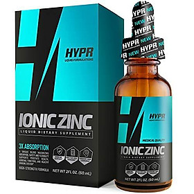 HYPR Ionic Liquid Zinc Drops. Best Advanced Nano Zinc Liquid Vitamin Supplement for Immune Support + Energy. High Bioavailability Triple Distilled and Nanotized for Men and Women
