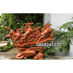 Mua Tượng điêu khắc bát mã truy phong bằng gỗ hương đá kt 50×38×15cm