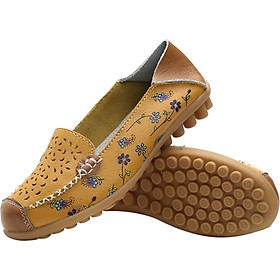 National Style Ladies Flat Hollow Casual Shoes Floral Print Slip-On Loafers