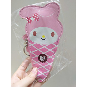 Móc khóa ví da PU cartoon cute - Melody kem ốc quế hồng nhạt