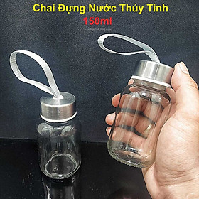 Chai Đựng Nước Thủy Tinh 150ML có dây treo (combo 2 cái) nắp thiếc vặn - Bình Thủy Tinh Đựng Nước ,sữa, trà, cafe - Chai Detox