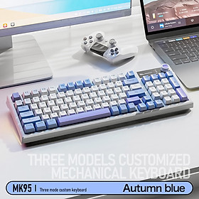 Bàn Phím Cơ Gaming không dây MK95 Bluetooth + USB + Cáp Pin sạc TypeC Hotswap cho máy tính laptop điện thoại hàng nhập khẩu