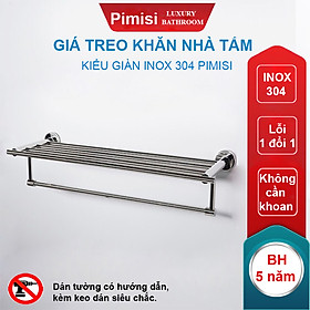 Giá treo khăn nhà tắm kiểu giàn inox 304 Pimisi không cần khoan dùng để quần áo khô và vắt khăn ướt ở thanh treo đơn dưới, phụ kiện phòng tắm gắn tường bằng keo dán kèm theo | Hàng chính hãng