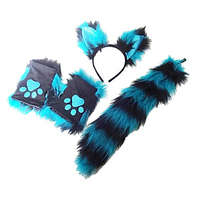 Fox Ears Hair Hoop Costume Cosplay Tail Set Dress Gift Headpiece for Masquerade Kids Adult