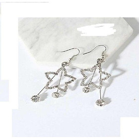 Bông tai nữ sao 5 cánh rỗng, 2 đuôi đính đá