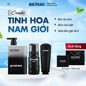 Combo tinh hoa nam giới AM MAN: Sữa tắm gội nam AM FANTASTIC 5in1 365ml & Gel rửa mặt AM AGERASIA 100ml & Bọt vệ sinh nam AM CHERISH 120ml kèm hộp túi làm quà tặng