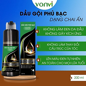 Dầu gội phủ bạc VONVI giúp đen tóc tự nhiên sau 10 phút dạng chai ấn 200 ml