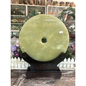 Mua Đồng tiền  đồng điếu may mắn phong thủy chiêu nạp tài lộc đá ngọc Onyx xanh nhạt - Đường kính 30 cm
