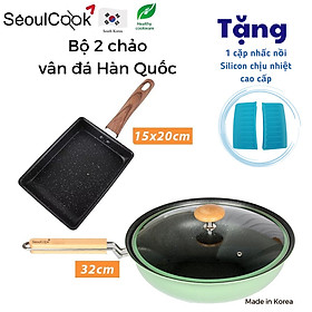 Tặng cặp nhấc nồi silicon cao cấp- Combo chảo đáy từ Seoulcook Hàn Quốc size 32cm+ chảo vuông 15x20 cm dùng được tất cả các loại bếp, kể cả bếp từ/ Induction 