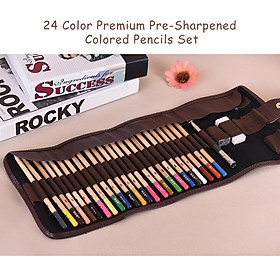 24 Color Premium Pre-Sharpened Colored Pencils Set Art Sketching Drawing Painting Supplies with Portable Roll-Up Canvas