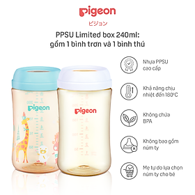Bộ Đôi Bình sữa Pigeon PPSU Không Núm Ty 240ml
