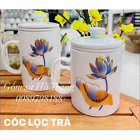 Mua Cốc lọc trà gốm sứ Bát Tràng cao cấp dung tích 350ml hoạ tiết sen phú quý trường thọ