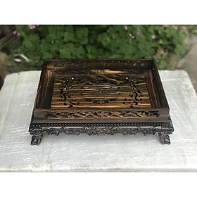 Khay trà rồng chầu, khay chè chân quỳ gỗ mun sang trọng