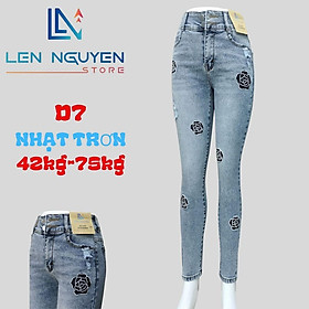 D7_Quần jean nữ, dài, lưng cao, quần bò nữ dáng ôm, quần rin nữ có big size, cho 42kg đến 75kg,LEN NGUYEN STORE - Nhạt Trơn