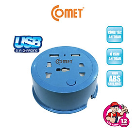 Ổ Cắm Điện Du Lịch COMET CES9111 Dây Quay Tròn Dài 1M, 2 Ổ USB, 1 Ổ 3 Chấu, 1 Ổ 2 Chấu