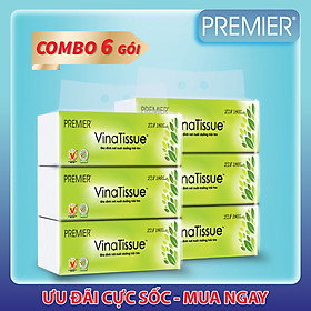 [COMBO 6 GÓI] Khăn giấy lụa đa năng Premier VinaTissue 2 lớp 100% bột giấy nguyên sinh, không chất tẩy 180 tờ