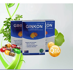 COMBO 3 HỘP Bổ não GINKON Úc giảm rối loạn tiền đình, tăng cường lưu thông máu hộp 30 viên/hộp