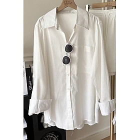 Áo sơ mi nữ chất Linen dài tay form rộng ulzzang kiểu hàn basi c nhiều màu dễ phối đồ ( SẴN HÀNG )