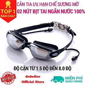 Kính bơi cận thị có độ cận từ 1.5 đến 8.0 mắt tráng gương chính hãng dododios cho người lớn, trẻ em, cho bé từ 8 tuổi, kính bơi cận thị người lớn, kính bơi cận thị cho người lớn - Kính Đen Cận 3.0