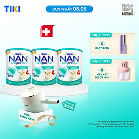 Bộ 3 lon Sữa bột NAN OPTIPRO PLUS 4 Nestle Bé 2-6 tuổi 800g/lon giúp tiêu hóa tốt (Bé 2-6 tuổi) - Tặng Nồi đa năng Gaabor