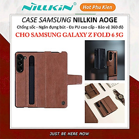 Case bao da chống sốc cho Samsung Galaxy Z Fold 6 trang bị ngăn đựng S-Pen, khe nhét thẻ card hiệu Nillkin Aoge Leather Cover Case (bảo vệ máy cực tốt, chất liệu da thật cao cấp, thiết kế thời trang cá tính) - hàng nhập khẩu