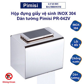 Hộp đựng giấy vệ sinh dán tường inox 304 Pimisi PR-042V dùng để treo - kệ - móc lô giấy vệ sinh có nắp đậy kín chống nước trong phòng tắm dán tường bằng keo kèm theo không cần khoan | Hàng chính hãng
