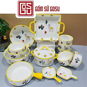 Mua Bộ chén bát đĩa gốm sứ cao cấp họa tiết Lạc đà cute