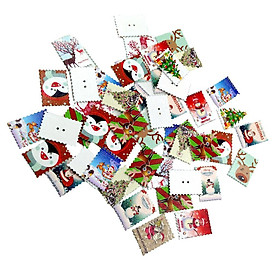 50 Pieces Printed Christmas Stamps Shape Wooden Buttons for DIY Sewing Clothing Decoration Kids Crafts