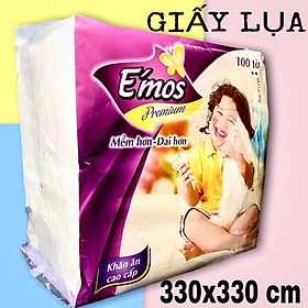 Giấy Vuông Emos 100 Tờ Khăn Ăn Cao Cấp Size 333x330mm Mềm Hơn Dai Hơn