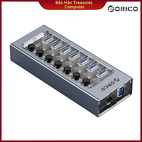 Bộ Chia USB HUB ORICO AT2U3-7AB-GY (Xám) 7 Cổng USB 3.0 Với Các Cổng Riêng Lẻ- Hàng Chính Hãng